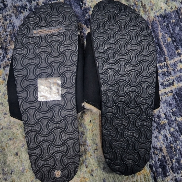 ALEXIS Bendel Slip On Slide Sandals Black Double Buckle Faux Fur Shoes - Picture 2 of 5